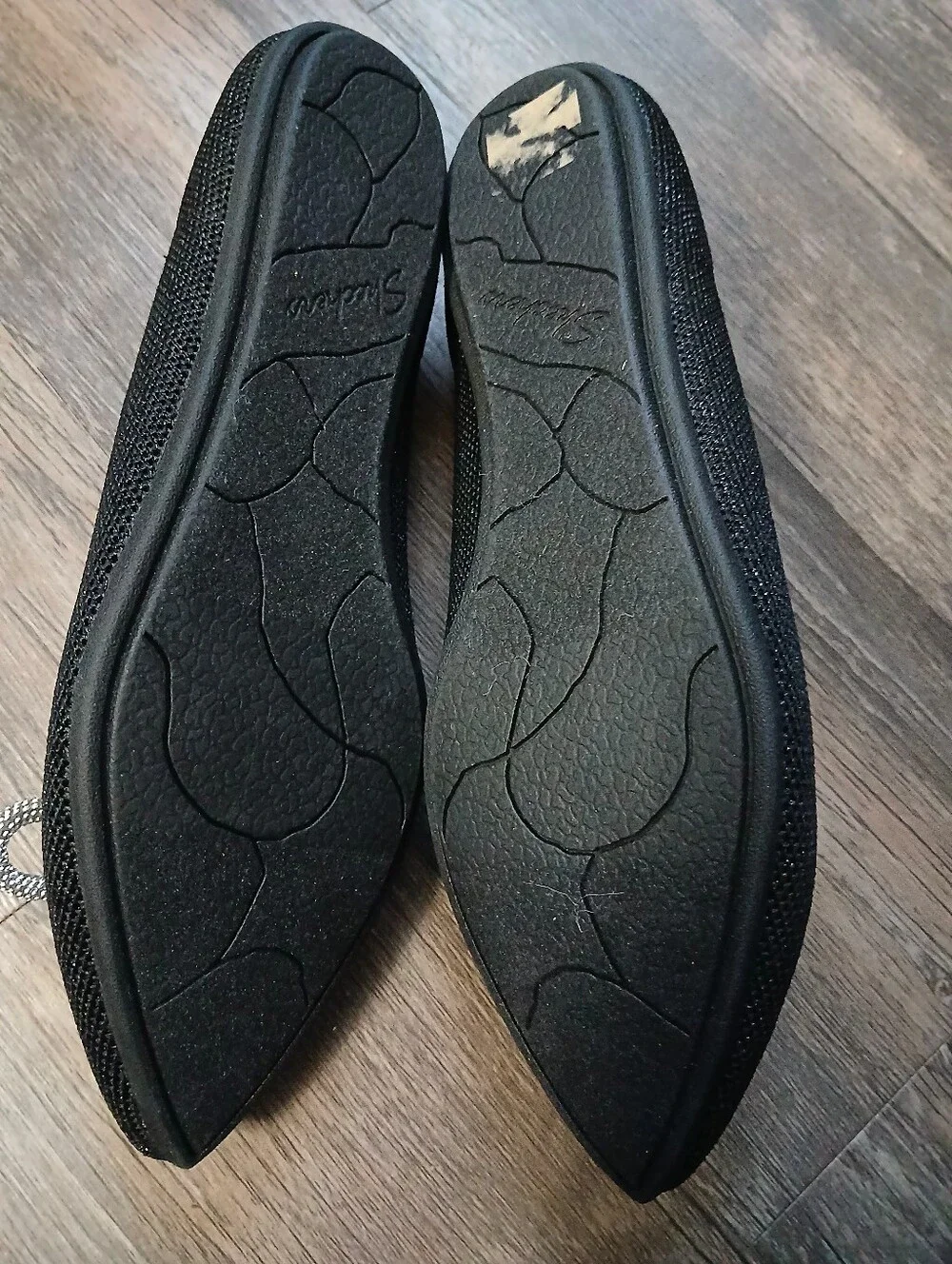 Skechers Black Pointed Toe Flats with Rhinestone Bow Accent